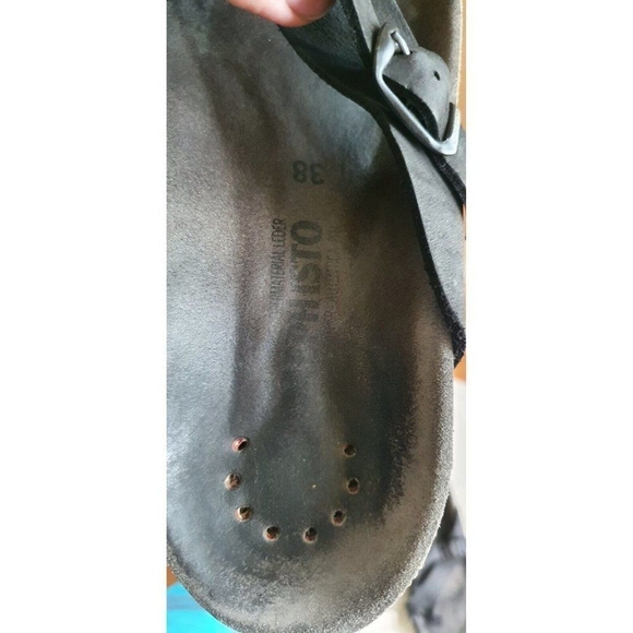 MEMPHISTO HELEN WOMEN'S SANDAL SIZE 7 (38) BLACK LEATHER SLIDE CROSS TOES Mephis - Picture 9 of 11